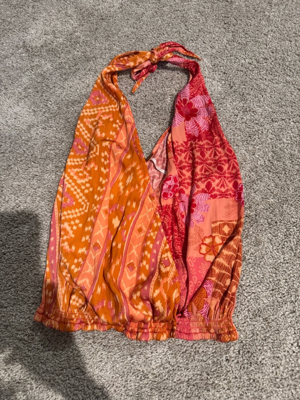 Fee People-Vibrant Orange & Pink Halter Top